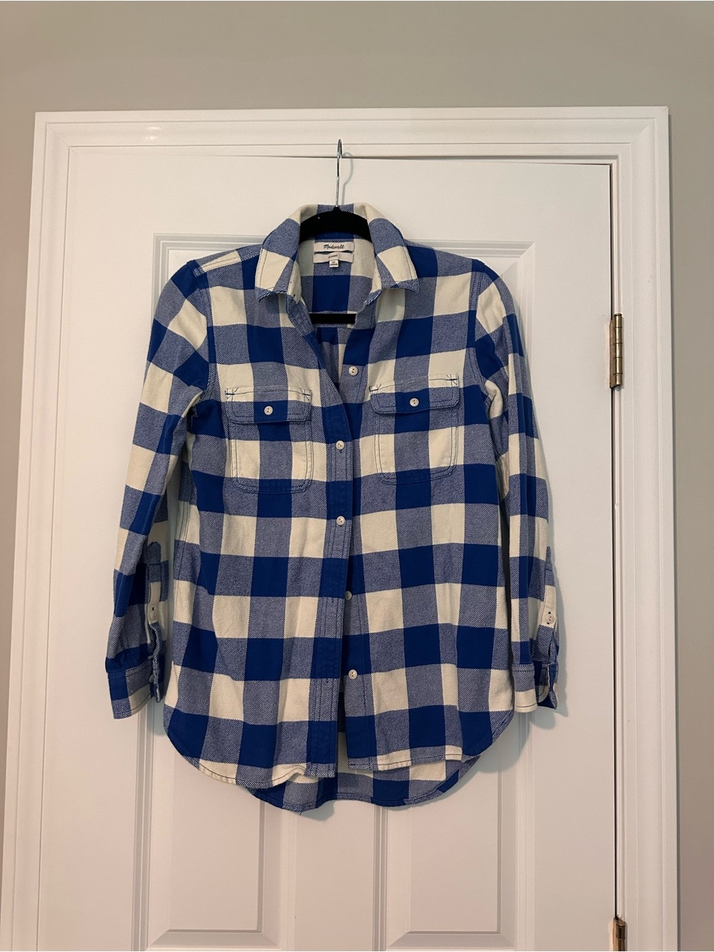 Madewell Blue and White Checked Button-Down Shirt